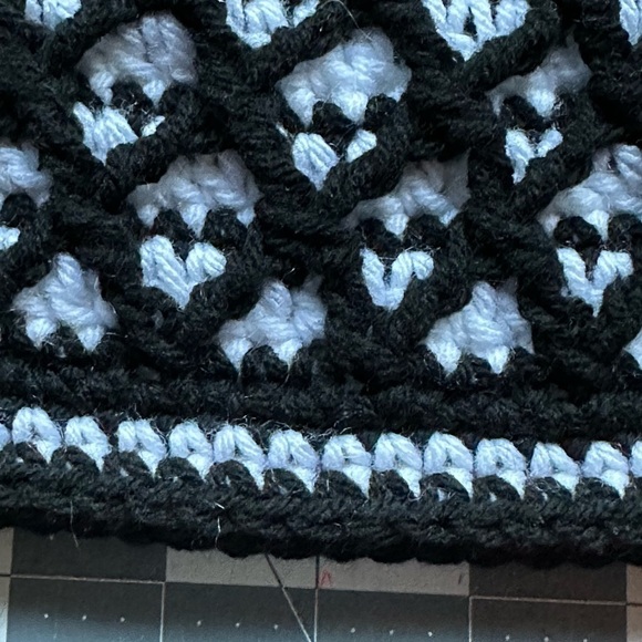 Beanie hat Handmade Black and white crochet acrylic main image 4